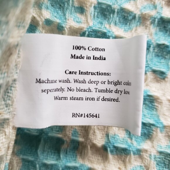 Cream + Blue Waffle Weave Badgley Mishka Kitchen Tea Towel or Serving Cloth - Picture 4 of 9